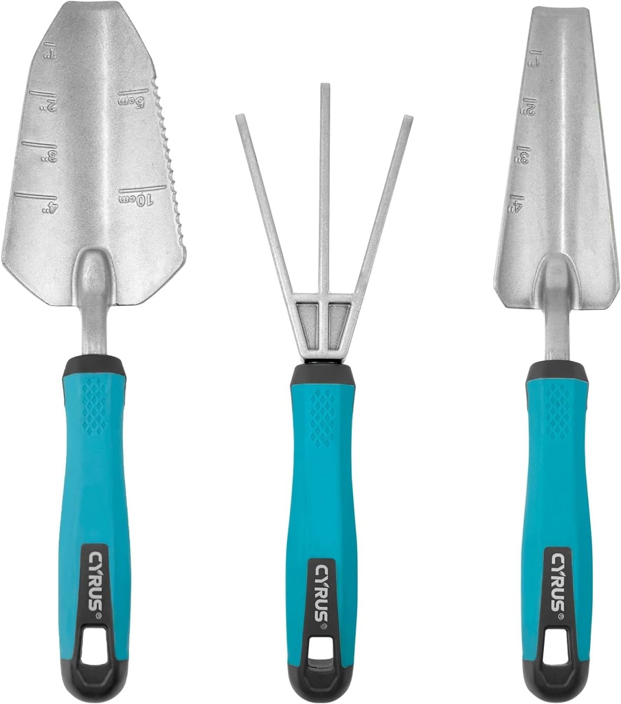 CYRUS Garden Shovel Tool Set,3 Piece Garden Shovel Aluminum Alloy, Garden Spade Set Included Hand Shovel, Transplanting Shovel and Hand Rake,Gardening Shovels for Planting