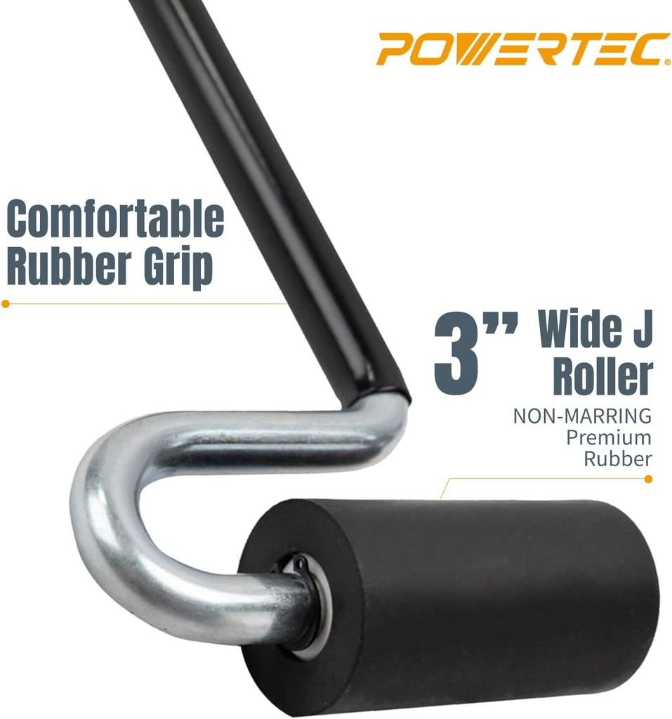 POWERTEC 12" Long Handle J Roller, 1-1/2 Inch Diameter, 3 Inch Wide, Laminate & Veneer Rubber Roller Tool for Edge Banding, Wall Coverings, 1PK (71010)