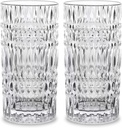Highball Glasses [Set of 4] - 15oz Vintage Glass Cups Fits Dinner Party - Unique Texture, Dishwasher Safe