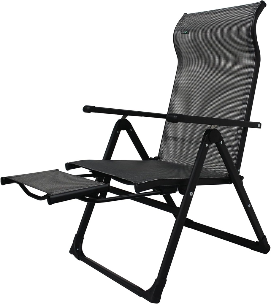 Caravan Sports Ergo+ Patio Folding Chair, Gray with Flip Out Footrest, 300 LBS Weight Capacity, 7 Recline Positions