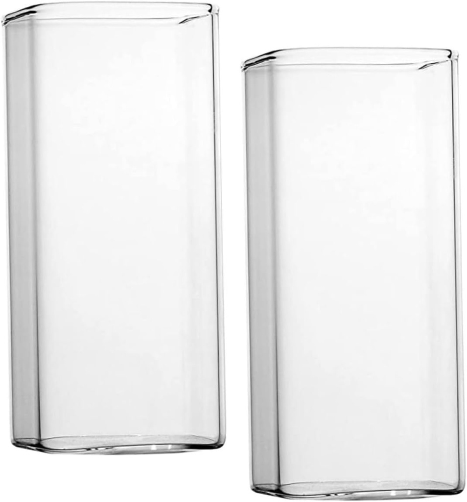 VICASKY 2pcs Clear Square Glasses Modern Transparent Drinking Cups for Water Juice Coffee Tea Household Glassware for Home Office Party Use