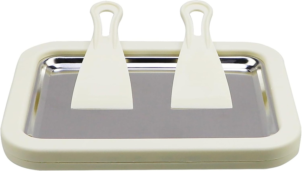 Instant Ice Cream Maker - Stainless Steel Ice Cream Pan with 2 Spatulas 9"x7", Homemade Ice Cream Maker Fruit Sorbet Pan Ice Smoothies Maker for DIY Ice Cream Milkshake Gelato Sorbet