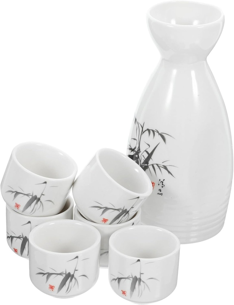 GLEAVI 1set Japanese Ceramic Sake Kettle Cups Traditional Pot Vintage Design for Tea Wine and Sake Enjoyment Great for Special Occasions