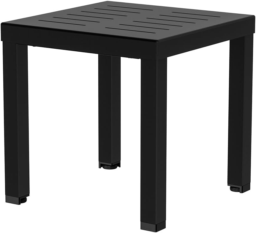 Heavy-Duty Square Aluminum Side Table - Outdoor Coffee Table with Powder-Coated Rustproof Frame, Sturdy Patio Furniture for Garden, Deck, Pool Area (Black, 15.75" D x 15.75" W x 15.75" H)