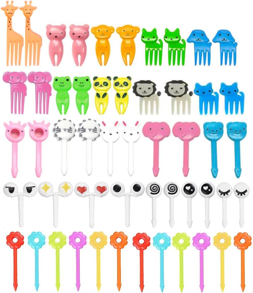 50 Pieces Pieces Animal Food Picks for Lunchbox, Mini Fun Fruit Picks, Lunch Picks for Bento Box, Cute Reusable Toothpicks Forks for Picky Eaters, BPA-Free
