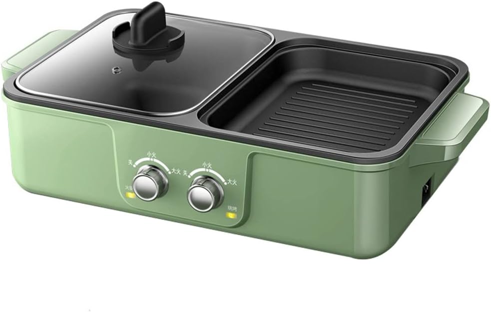YYDS Hot Pot Healthy Not Sticky Barbecue Electric Hot Pot Light Oil Smokeless Multi-Function Roasting Boiling One Pot Student Dormitory Artifact Electric Grill (Color : Green, Size : Medium)
