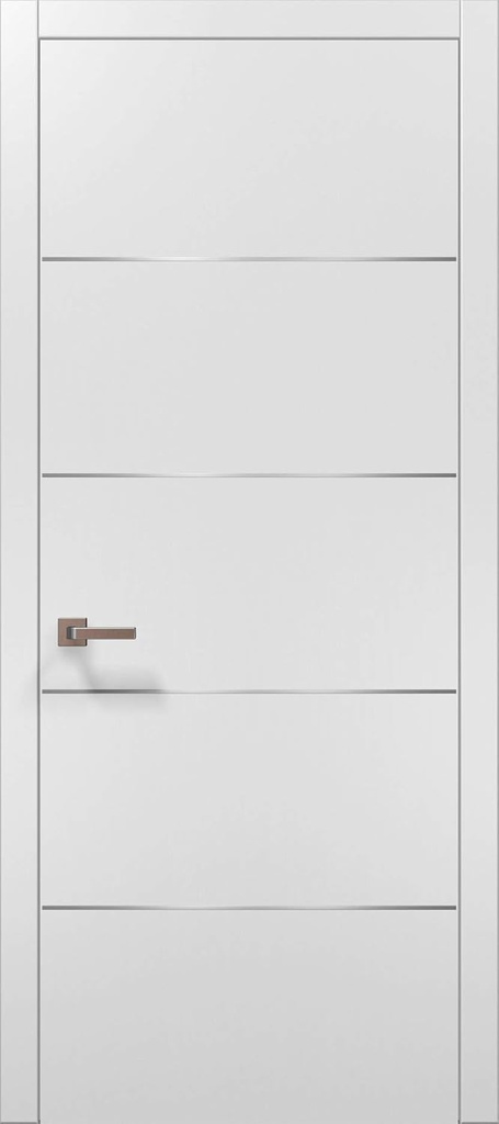 SARTODOORS Modern White Modern Door 32x80 with Strips | Planum 0020 Matte White | Frame Trims Lever Satin Nickel Hardware | Closet Solid Core Door