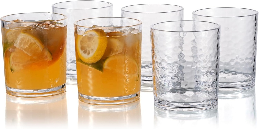 KX-WARE 14-ounce Acrylic Glasses Plastic Tumbler, set of 6 Clear - Hammered Style, Dishwasher Safe, BPA Free