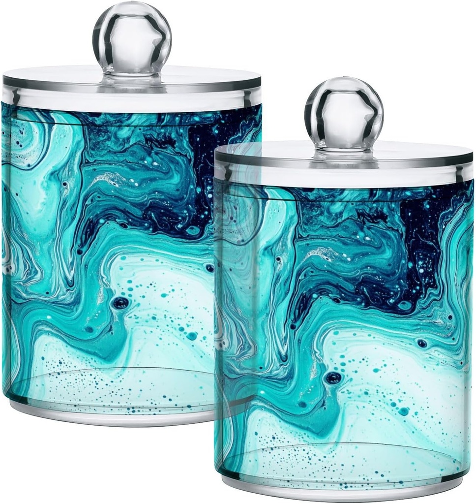 Acrylic Plastic Clear Jar with Lid, Turquoise Teal Marble Airtight Storage Jar 2 Pack Kitchen Storage Containers for Cookie Snack Candy