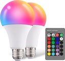 Droiee Dimmable E26 Warm LED Light Bulb, 6W RGBW Color 500LM with 16 Color Changing Modes for Christmas, Party etc with Remote Control 2 Pack