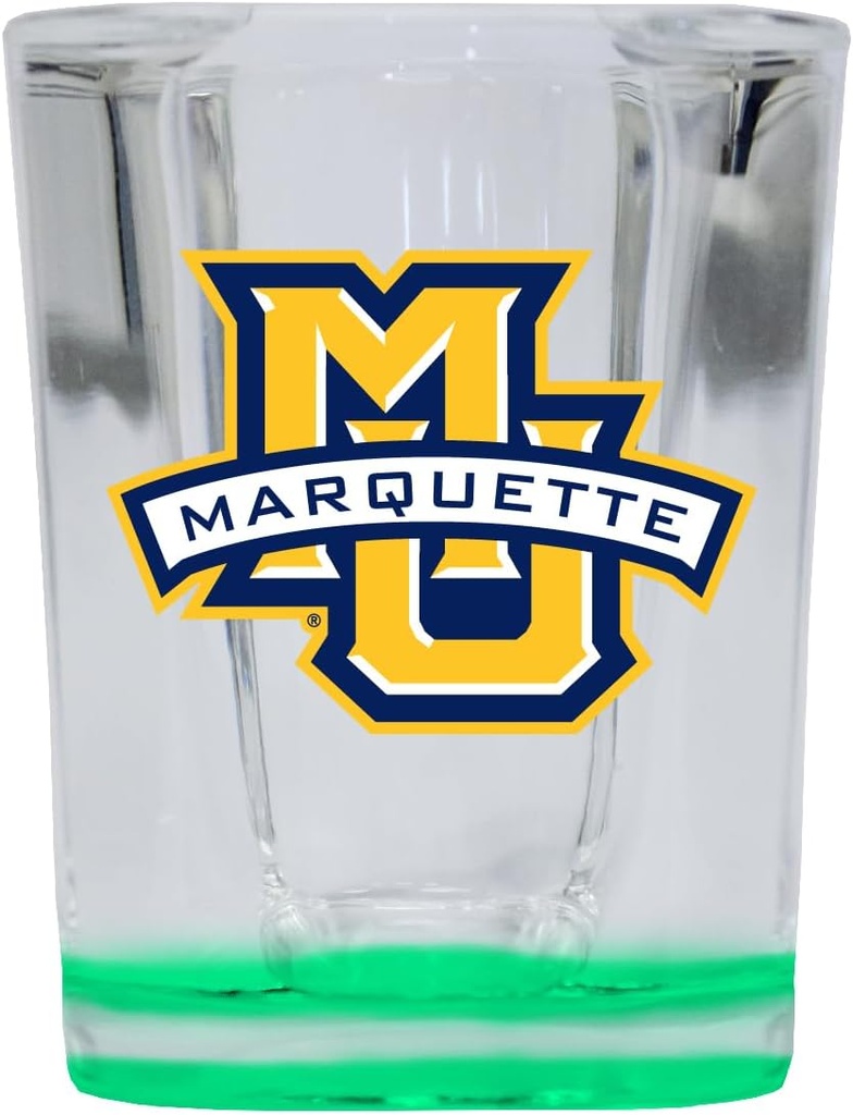 R and R Imports Marquette Golden Eagles 2 Ounce Shot Glass Square Green Base Officially Licensed Collegiate Product 2-Pack