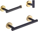 GERZWY Bathroom 3-Pieces Hardware Accessories Sets (Coat Hook 12-Inch Towel Bar Toilet Paper Holder) SUS 304 Stainless Steel (Black & Gold) AG111C(30.5) 7B5B-3BD