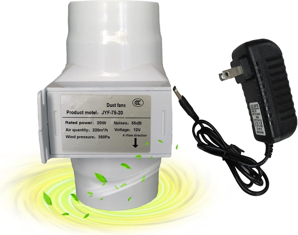 3 Inch Small Inline Duct Fan Air Intake Exhaust Ventilation System Pipe Vent Fans Efficient for Restaurant Workshop Meeting Room Grow Tent 129CFM/12V (Size : Normal power)