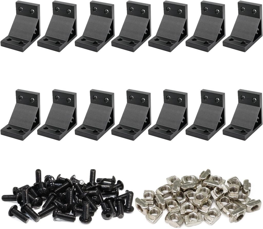 14 Sets 2040 Aluminum Extrusion Profiles Corner Brackets 2040 Series 90Deg Right Angle Black L Connectors wtih T Slot Nuts and Bolts for 20/40 Extruded Aluminum Connect