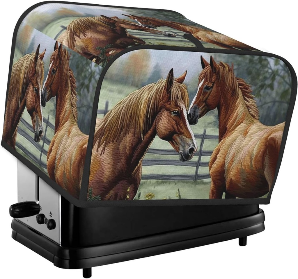 4 Slice Toaster Cover with Pocket Universal Size Toasters Dusts Covers Animals Embroidery Paintings Horses Bread Machine Cover & Protection Bread Machine Protector Small Kitchen Appliance Covers