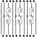 10 Pack Wrought Iron Balusters, 1/2" x 44" Balusters for Staircase Interior, Decorative Metal Stair Spindles with 20 Fixed Swivel Shoes, Satin Black