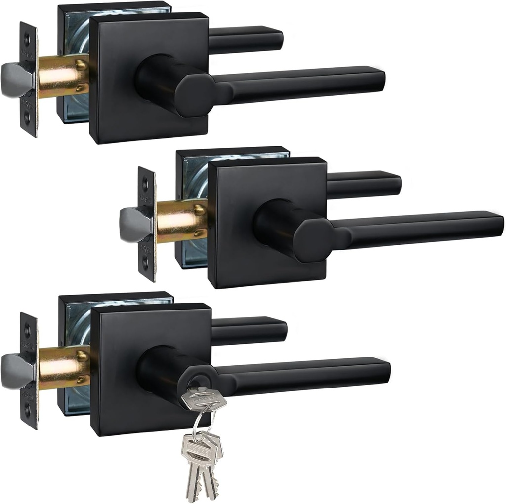 2pcs Passage Door Levers & 1pc Keyed Entry Door Lever