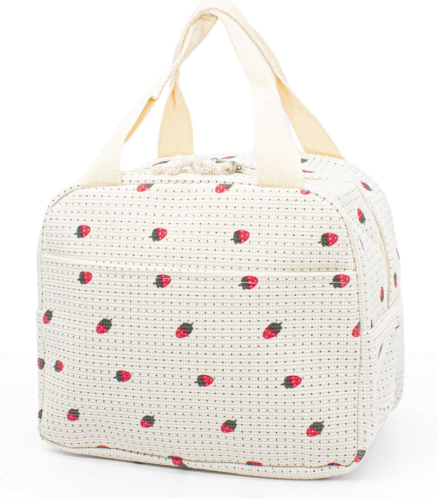 Lunch Box for Women, Cute Corduroy Lunch Bag 9 L Large Capacity Lunch Box With Front Pocket Reusable Insulated Leakproof Lunch Tote Bags for Work Travel Picnic (Corduroy Strawberry)