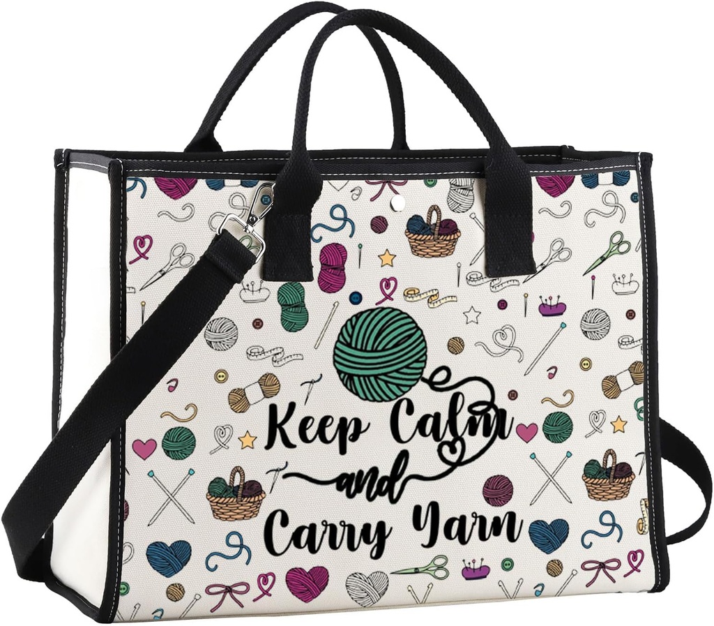 JNIAP Crochet Tote Bag For Crochet Lovers - Knitting Shoulder Bag Yarn Lover Keep Calm And Carry Yarn