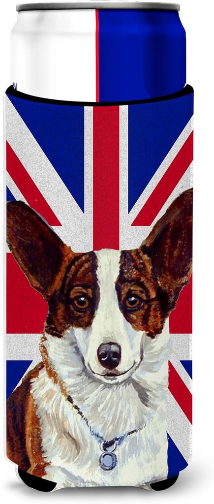 Corgi with English Union Jack British Flag Ultra Beverage Insulators for slim cans