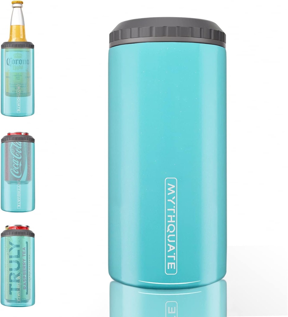 3 in 1 Slim Can Cooler for 12 OZ Skinny Can, Standard Can & Beer Bottle - Keep Cold for 6 Hours - Double Walled Insulated Stainless Steel Vacuum Beverage Can Insulator (Aqua)