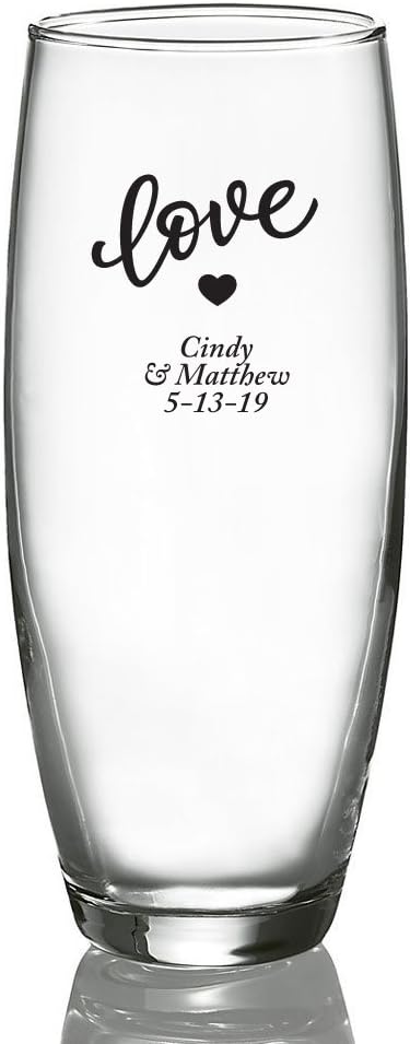Personalized Color Printed Stemless Champagne Glass - Love - Black - 12 pack