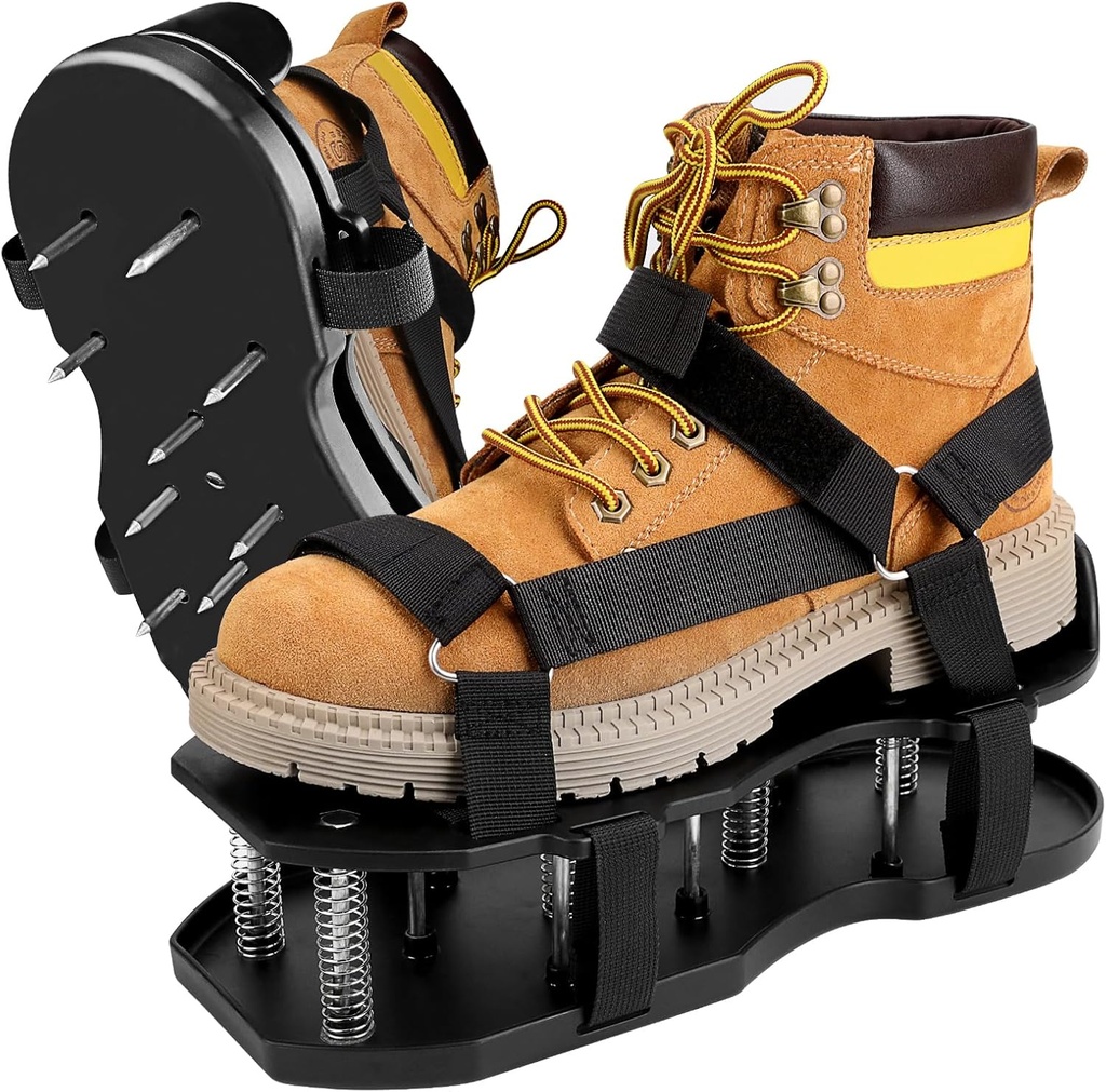 Lawn Aerator Shoes with Spring Base,Free-Installation Lawn Aerator Tool with Automatic Leaf and Dirt Cleaning,Heavy-Duty Spike Shoes for Lawn Care,Adjustable Laces–Perfect for Lawn, Yard, and Garden!