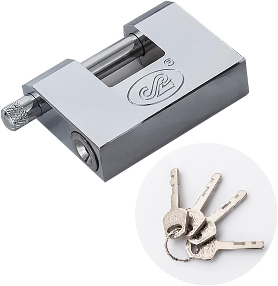 D-Shaped Heavy Duty stainless steel padlock with key,high security shipping container padlocks,bolt cutter proof lock,10mm Thick large padlock for outdoor,keyed unbreakable anti theft chain lock(70mm)