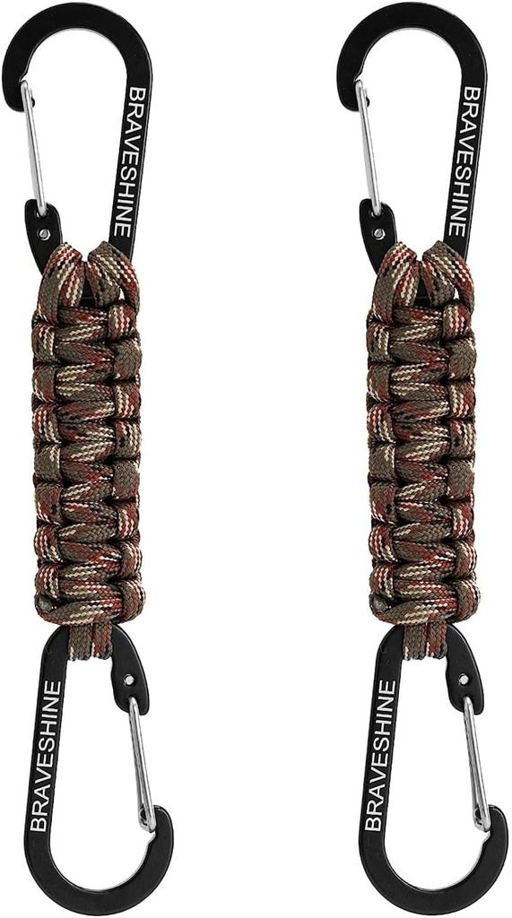 BRAVESHINE Paracord Keychain Carabiner Clip, D Ring Lanyard Hanger Stroller Hook for Water Bottle, Key, Backpacks, Men, Women