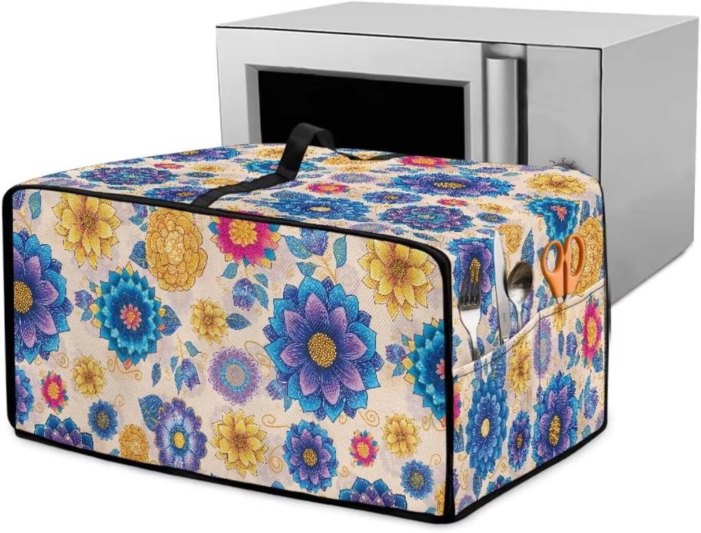 Decorative Toaster Oven Cover Appliance Protective Case with Top Handle Kitchen Use Stain Resistant Oven Dust Decor Accessories, 18.5" x 14.5" x 9", Mandala Flower