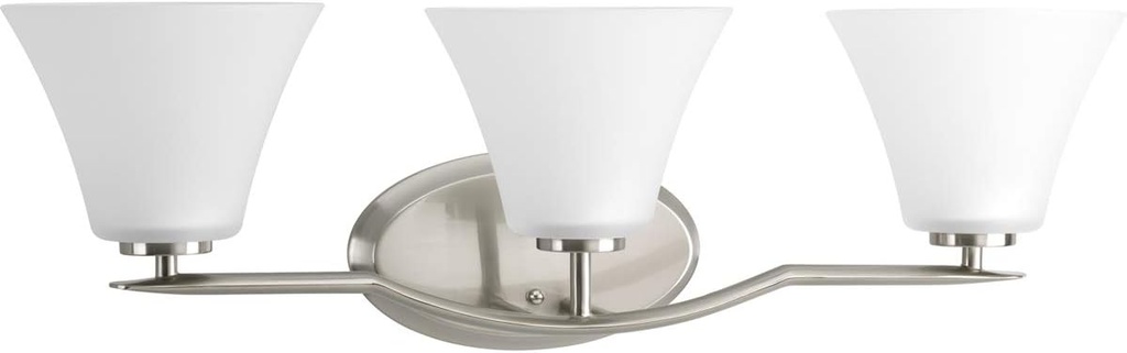 Progress Lighting P2006-09 Bravo Collection Etched Glass Modern Bath Vanity Light, 3-Light, Brushed Nickel