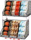 2 Pack Stackable Can Rack Organizer for Pantry Storage,Can Dispensers with 4 Adjustable Dividers, 2-Tier Metal Wire Basket Beverage Pop Soda Rack for Kitchen Cabinet Pantry, Black