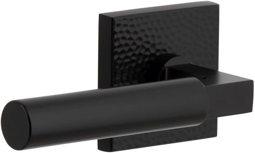 Viaggio QADMHMCON-STH_PSG_234_LH Quadrato Hammered Left Handed Solid Brass Passage Door Lever Set with Contempo Lever and Quadrato Hammered Backplate - 2-3/4" Backset - Satin Black