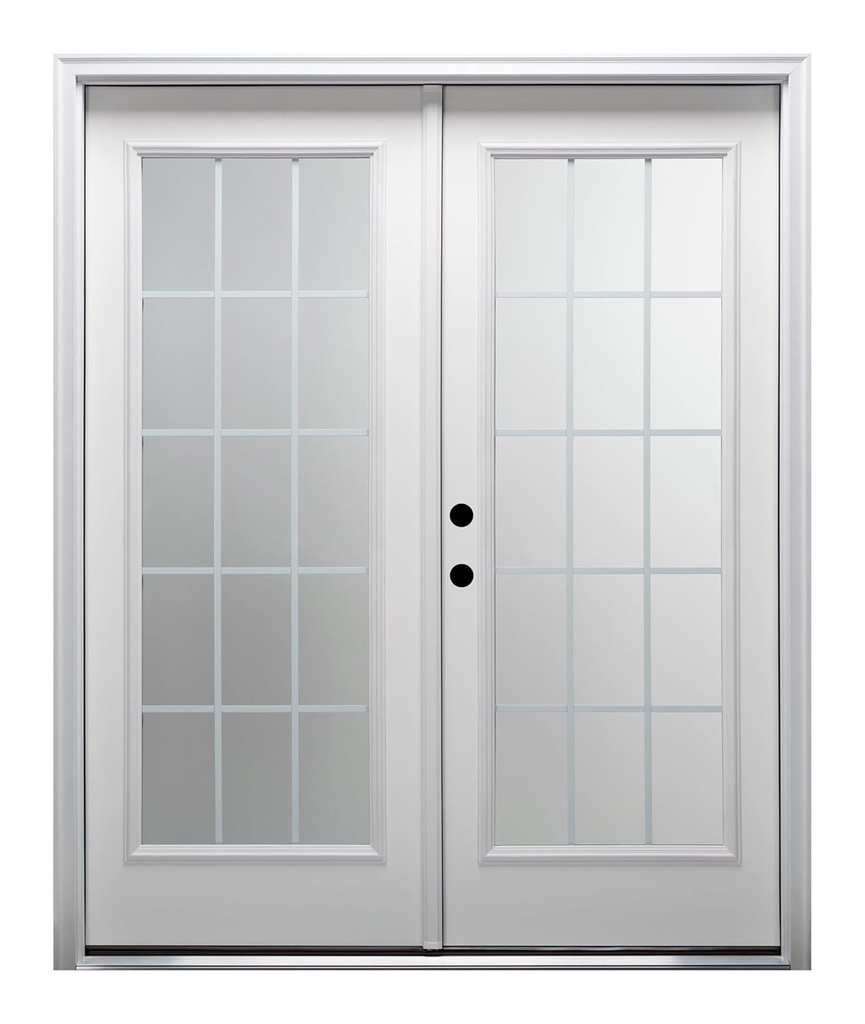 National Door Company Z029264R Steel, Primed, Right Hand In-swing, Exterior Prehung Double Door, Internal Grilles Full Lite, 64"x80", Clear,White