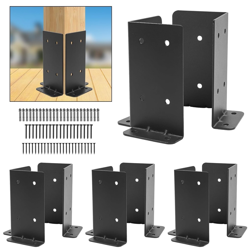4‘’X4‘’ Post Anchor Base 4 Set,Adjustable Post Base Brackets for 4x4,6x6,8x8 Post,Heavy Duty Powder Coated Post Support Bracket for Pergola Railing Mailbox Deck