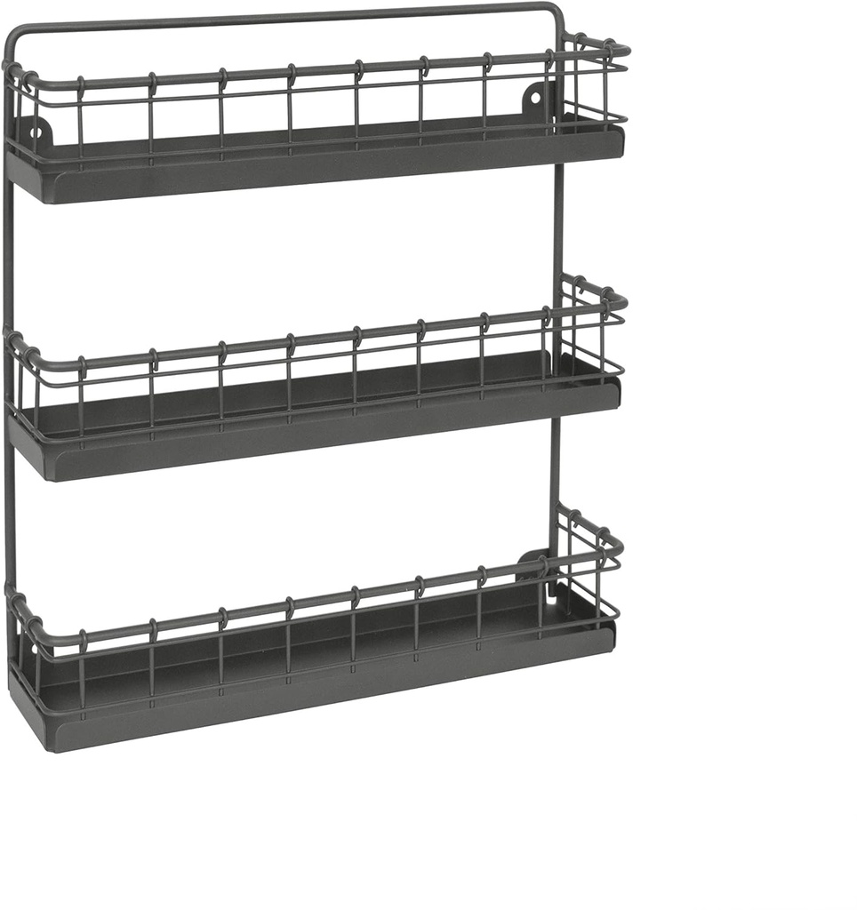 Spectrum Diversified Storage for Kitchen, Pantry, Cabinet, Industrial Gray Vintage Wall-Mount 3-Tier Spice Rack, Large