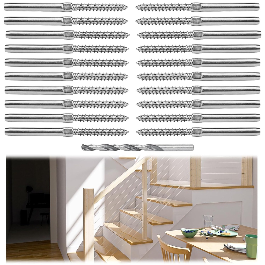 Muzata 20 Pack 3/16" Cable Railing Hardware Kit Swage Lag Screws Left and Right Handed Thread for Wood Post T316 Stainless Steel Deck Cable Railing System 10 Pairs CK27