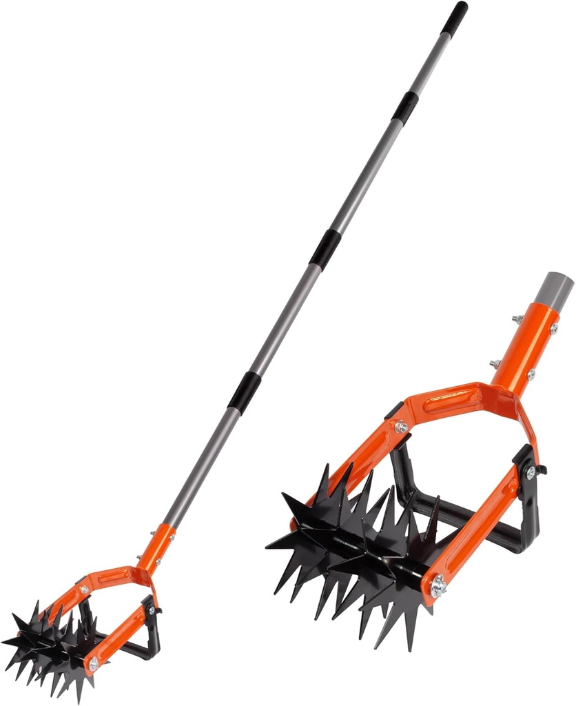 Walensee Rotary Cultivator Tool, Adjustable Garden Hand Tiller with Stainless Steel Pole, 2-in-1 Garden Weeder and Crumbler Soil Cultivator Tool with Weeding Knife for Soil Mixing or Reseeding Grass