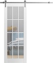 Sturdy Barn Door 24 x 84 inches Clear Glass 12 Lites | Felicia 3355 Matte White | Top Mount Stainless Steel 6.6FT Rail Hangers Heavy Set | Solid Panel Interior Doors