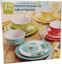 Laurie Gates - 12 Piece Melamine Dinnerware Set (Red, Yellow, Green, Blue)