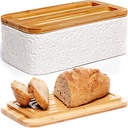 Engraved Ceramic Bread Box for Kitchen Countertop - Multipurpose Bread Storage Container with Thick Bamboo Cutting Board Lid - Elegant Bread Bin with Nature-Inspired Engraving - 13.8" x 7.9" x 5"