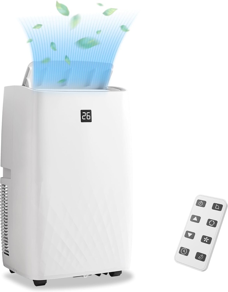 Portable Air Conditioner 14,000 BTU With Built-In Dehumidifier - Portable AC Unit for Rooms Up to 750 Sq Ft - Sleep Mode, Swing Fan, 24H Timer, Remote Control, Window Kit