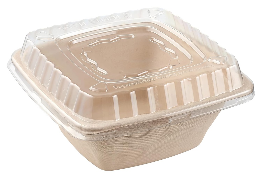 [50 Pack] 32oz Compostable Square Container Eco Friendly Bowls with Lids - Square Bowl Tree Free Sugarcane Bagasse Meal Prep Bento Boxes Take Out Catering Microwavable Deep Container by EcoQuality