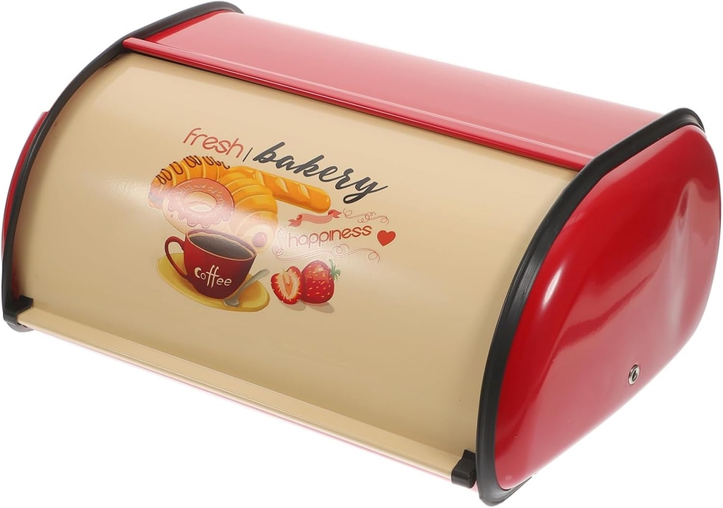 Amosfun Vintage Red Drum Shaped Bread Bin for Kitchen Countertop Large Capacity Bread Container Food Storage Box for Snacks Fruits and Utensils