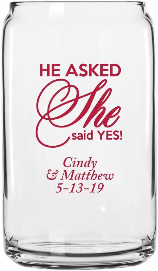 Personalized Color Printed Beer Can Glass - He Asked She Said Yes - Red - 144 pack