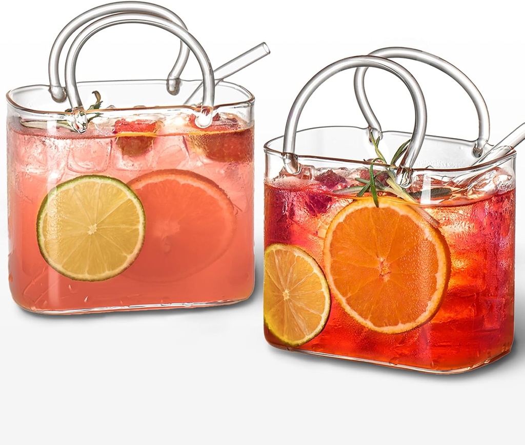 Glass Purse for Drinks Set of 2,26oz Unique Wine Glasses Purse Gifts for Women Party,Fish Bowl Vase,Creative Cute Drinking Glass Cups for Fruit Juice,Tea,Flowers