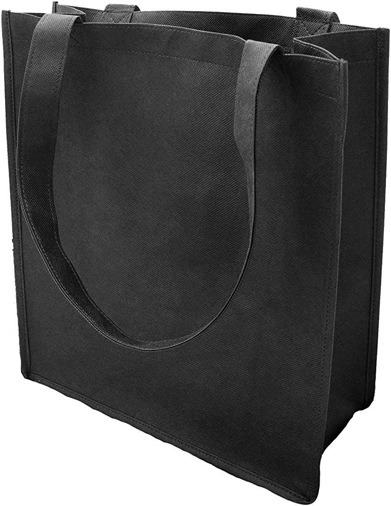 Reusable Heavy Duty Grocery Shopping Tote Bags with Full Gusset Reinforced Handles for Durability (Set of 4) (Black)