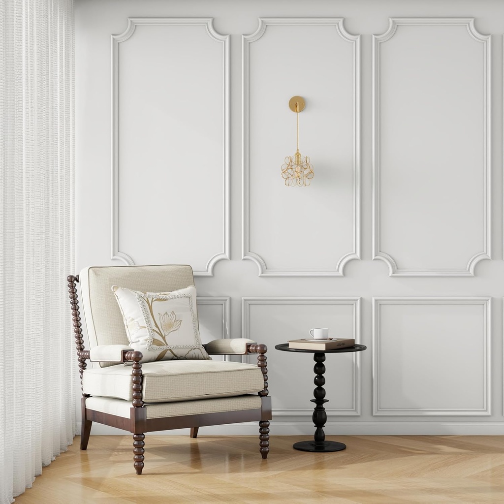 1 Set Peel and Stick Wall Molding Kit Thick Lines with French Flower Corners Thick Double Layer Premade Wainscoting Pre Cut Panel for Wall Molting Living Room Bedroom Decor 54 x 24 Inch