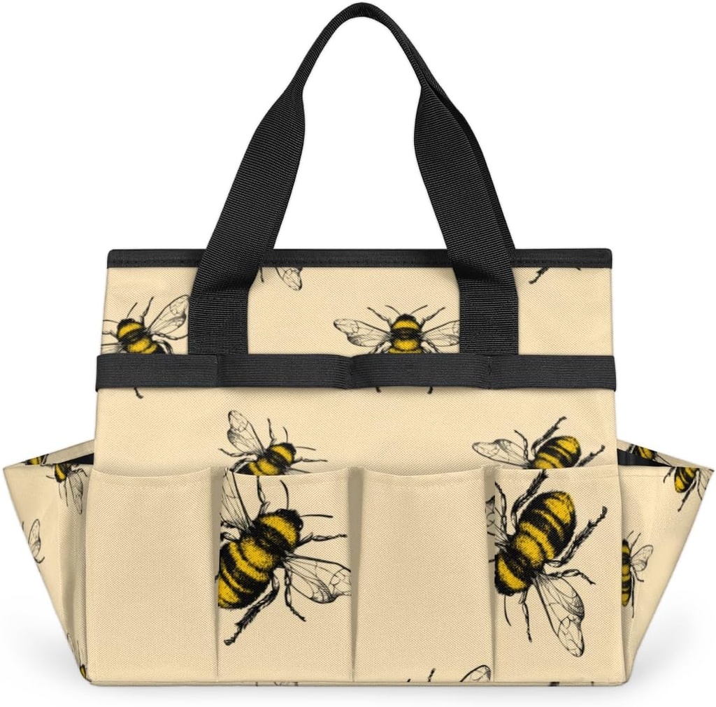 Garden Tool Tote Bag for Women Men Flying Animal Bee Gardening Tool Storage Bags with 10 Pockets Standable Garden Home Tool Kits Organizer for Indoor Outdoor Gardening Gifts
