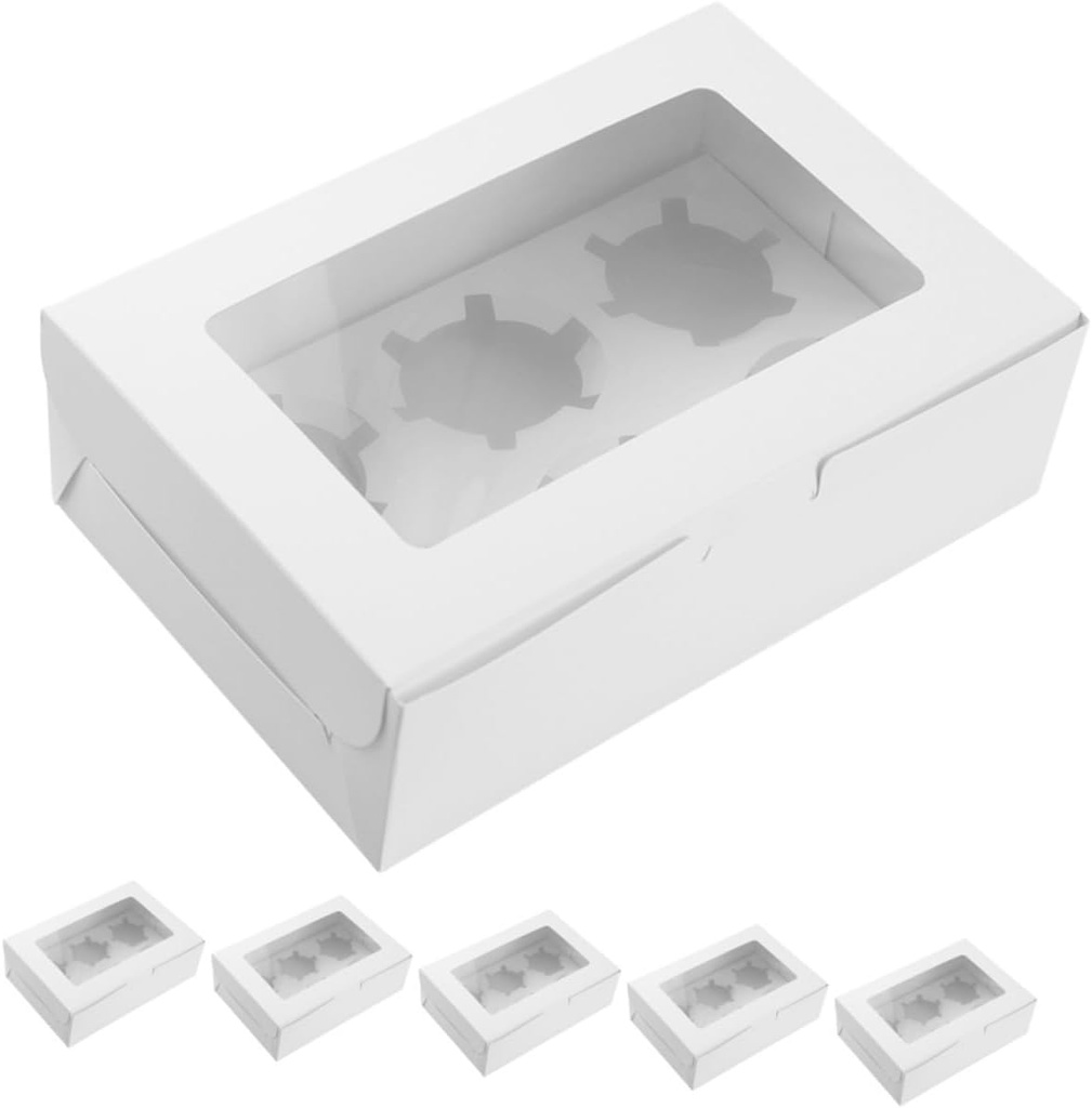 Unomor 6pcs Cupcake Boxes with Window Portable Dessert Packaging Cupcake Holders Bakery Boxes for Muffins Easy to Assemble Safe Material for and Events